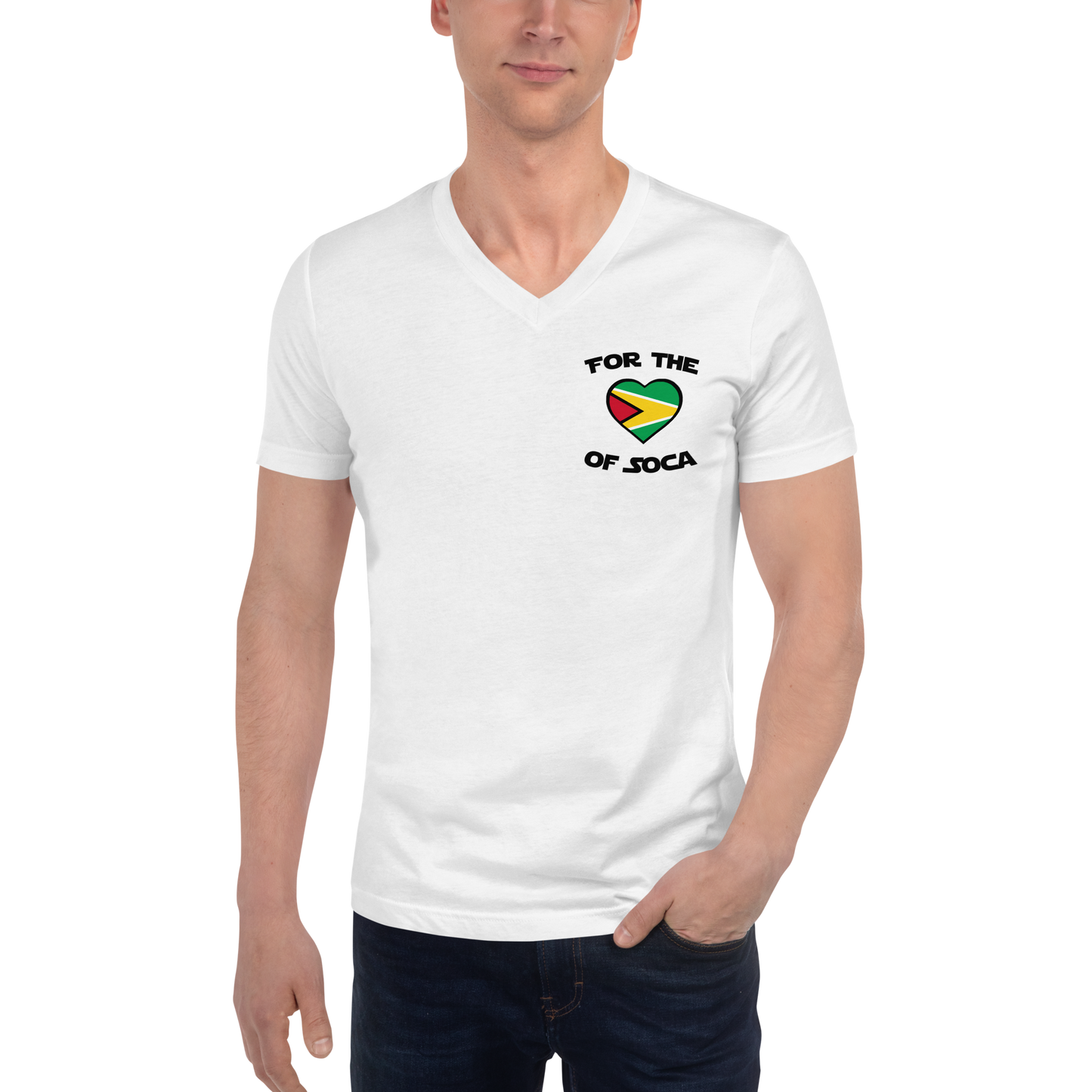 Unisex Team Guyana V-Neck T-Shirt White (small logo)