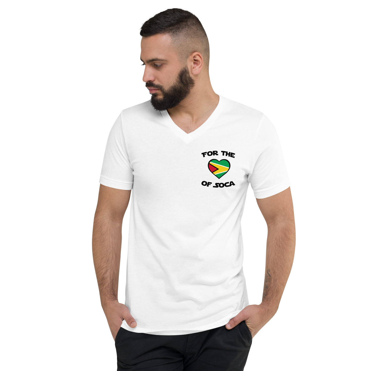 Unisex Team Guyana V-Neck T-Shirt White (small logo)
